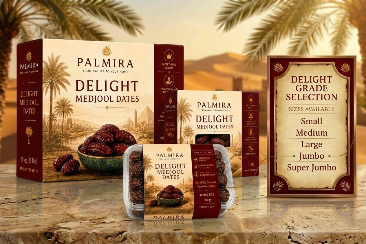 Delight Egyptian Medjool Dates In Different Sizes and Packages
